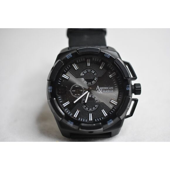 American Exchange Goth Punk Black Leather Band Quartz New Battery Unisex Watch - Picture 1 of 4